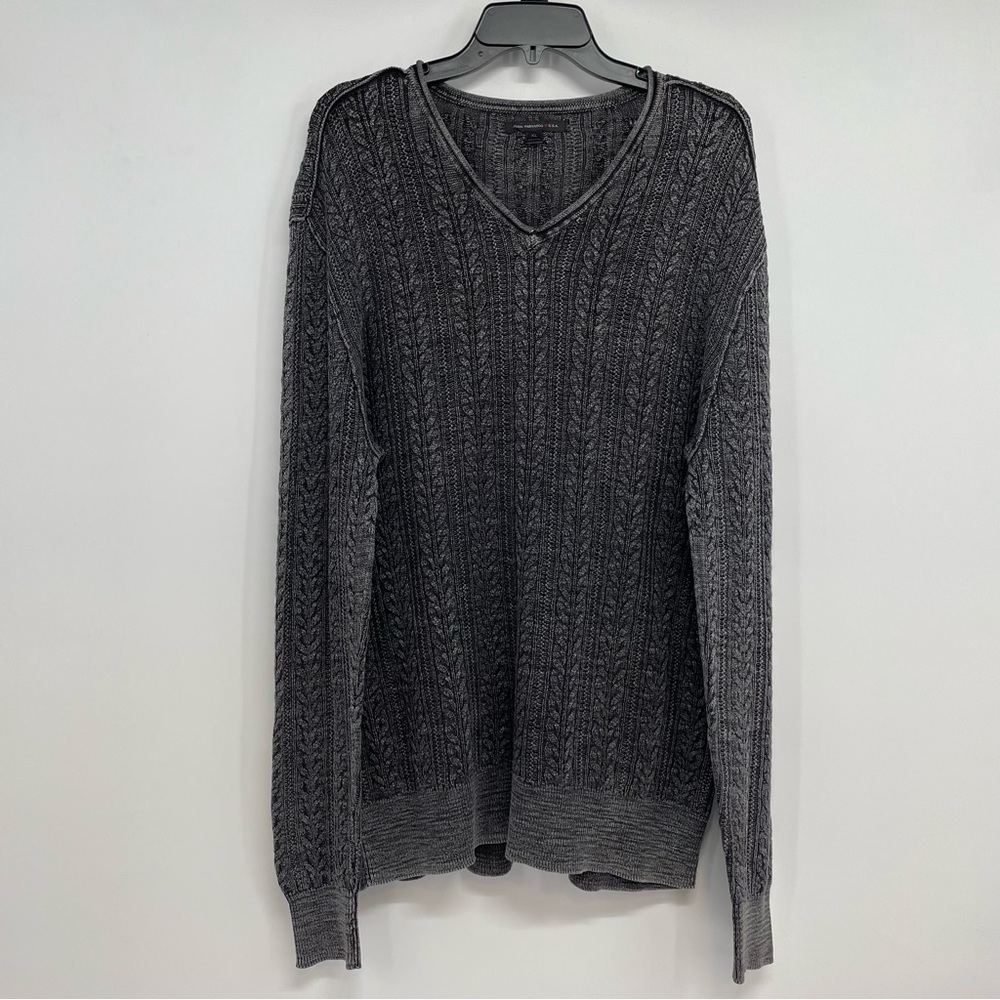John Varvatos USA Men’s XL Cotton Linen Blend Cable Knit V-Neck Sweater